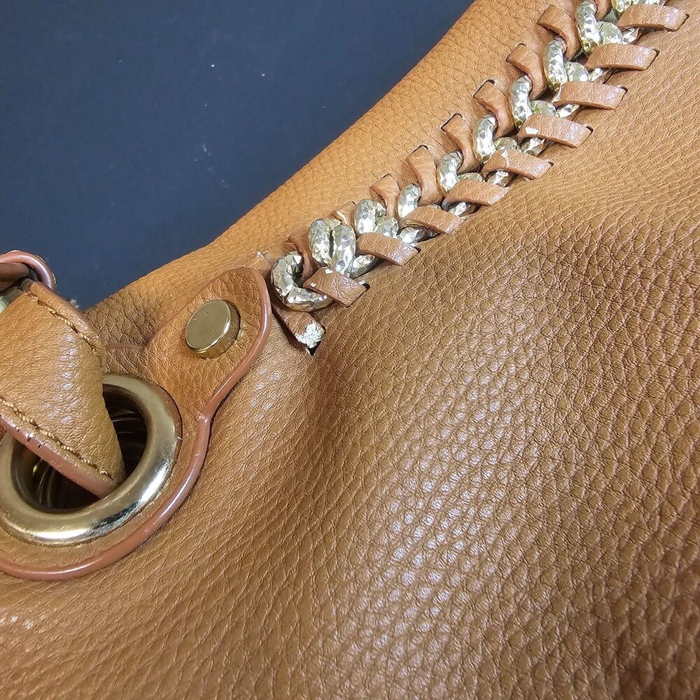 Anthropologie Melie Bianco Vegan Leather Camel Hobo Purse Handles Gold 11 x 16" - Picture 13 of 13